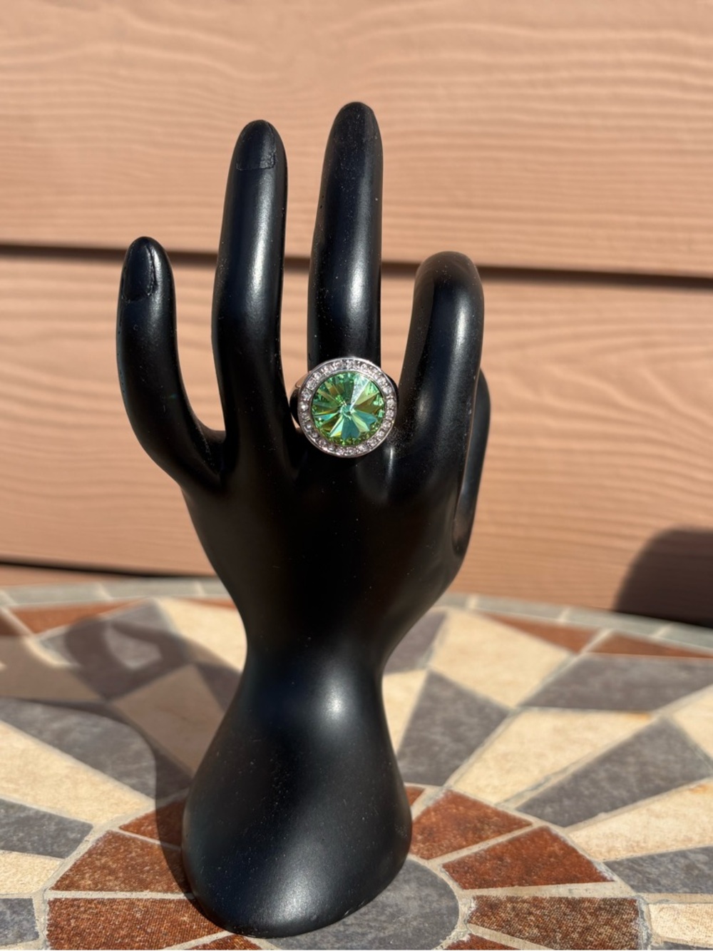 Green Crystal Cocktail Ring with Pavé Halo